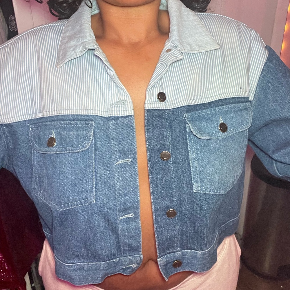 Fashion Nova Blue and White Denim Jacket